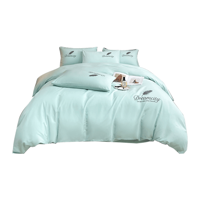 伊伊爱水洗棉磨毛纯色刺绣羽毛系列四件套200*230cm TJ0RY02401193（套 梵星兰